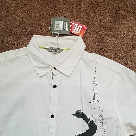 Boys Skateboard White Short Sleeve Button Down - Picture 3 of 4